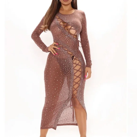 Fashion Nova | Dresses | Fashion Nova Brown Sheer Midi Dress | Poshmark